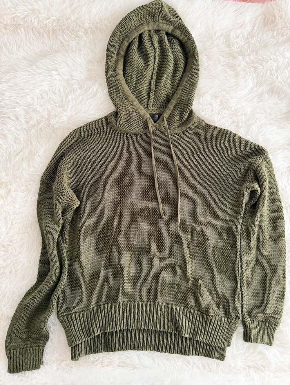AQUA Olive Green Chunky Knit Cotton Blend Hoodie Sweater Size M